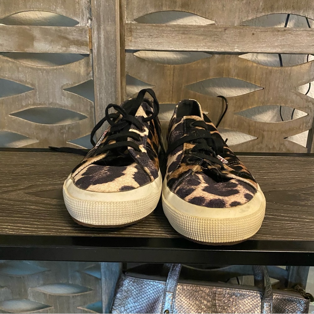 Superga Brown and Black Leopard Print Sneakers